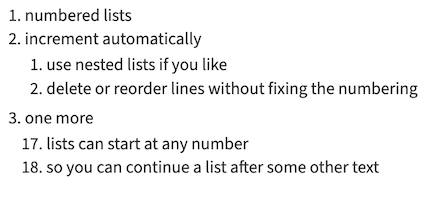 Markdown numbered lists
